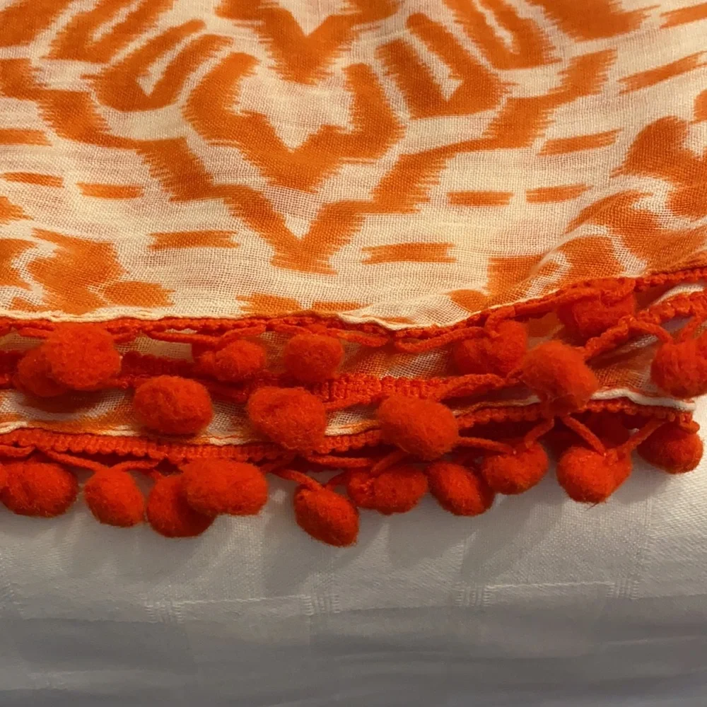 Orange and White Ikat Print Scarf Shawl Wrap with Pompoms UT Auburn Gators